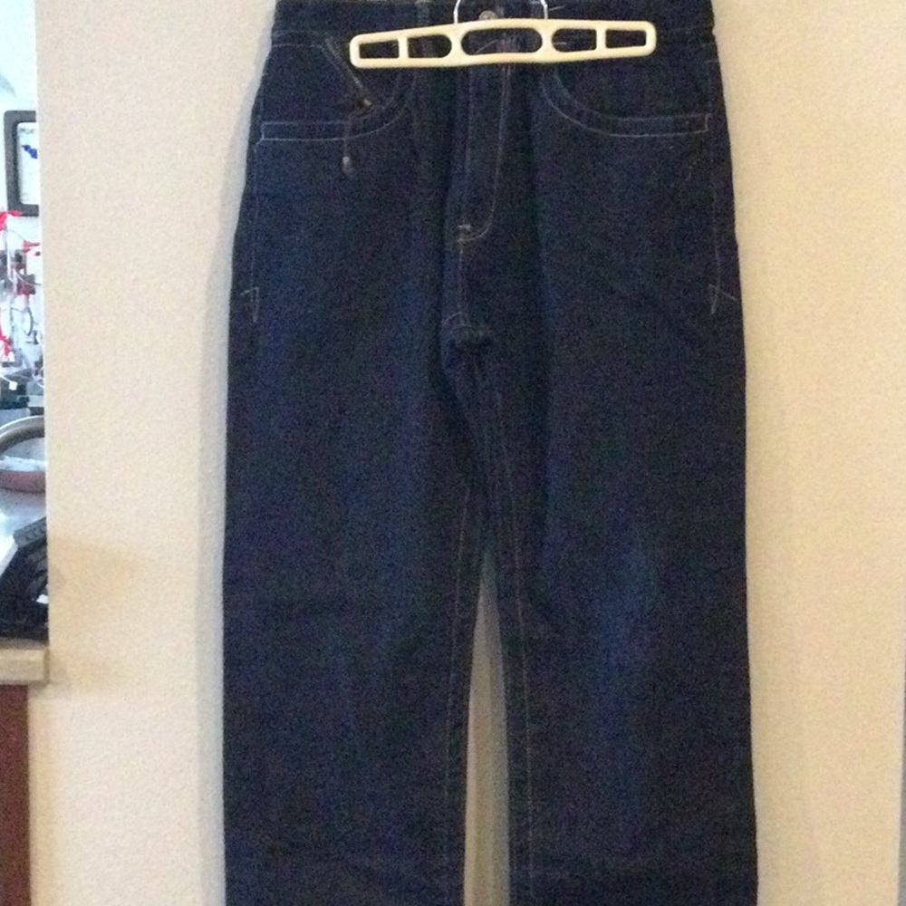 Akademiks Women's Dark Blue Straight Leg Jeans with embroidered design.